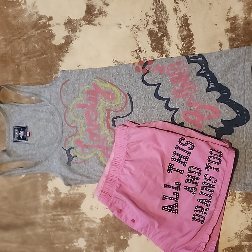 Pink VS All This and Brains Too Shorts with Brilliant Tank Sleepwear Set. Size:S
